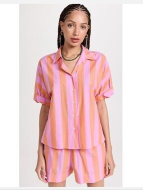 XiRENA 100% Cotton Striped Shirt And Shorts Set Sz XS